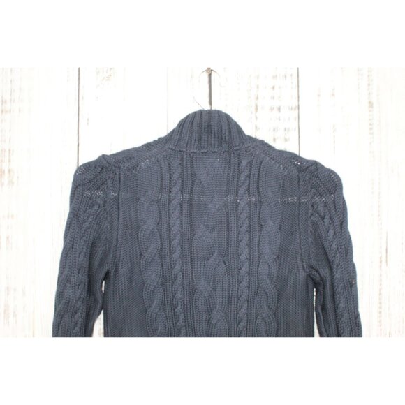 LL Bean Double L Cable Sweater Zip Cardigan Blue Size S Pet - Picture 8 of 10